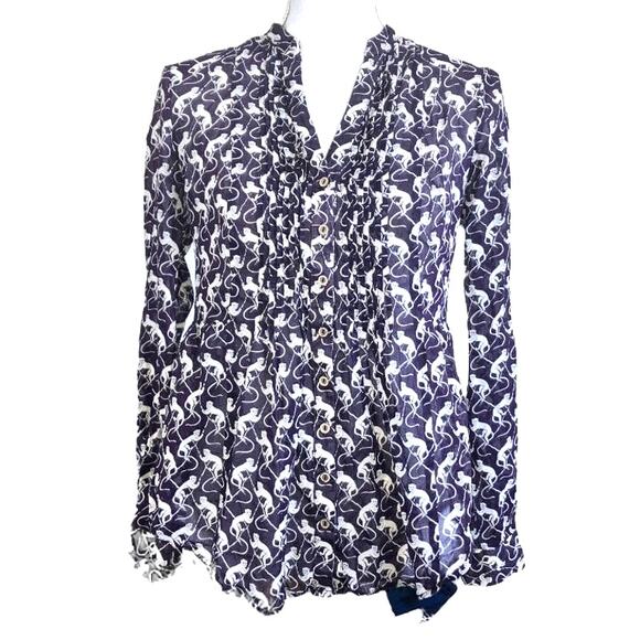 Maeve Anthropologie Purple Monkey Button-Up Blouse Size 0 - Picture 5 of 7